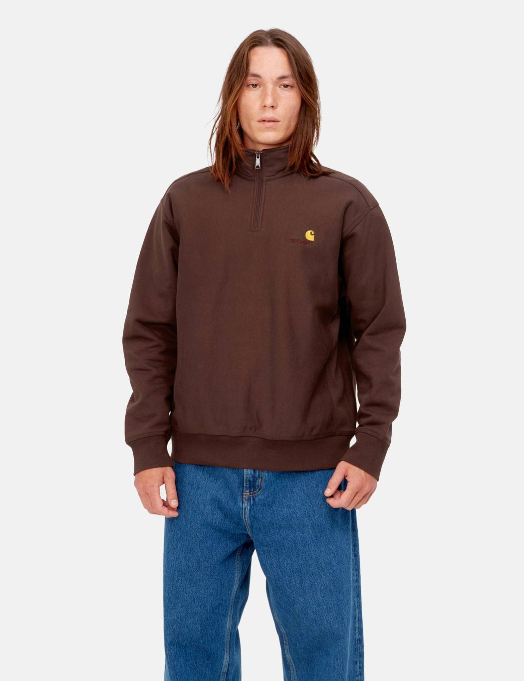 Half Zip American Script Sweatshirt - Buffalo Brown