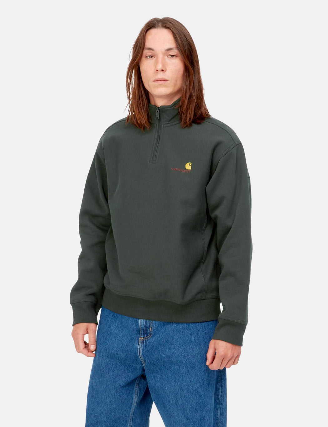 Half Zip American Script Sweatshirt - Dark Cedar Green