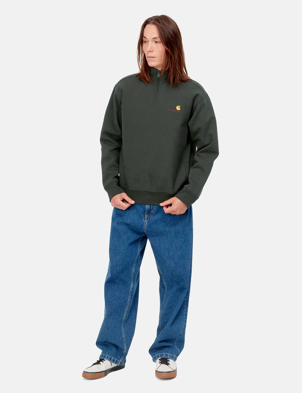 Half Zip American Script Sweatshirt - Dark Cedar Green