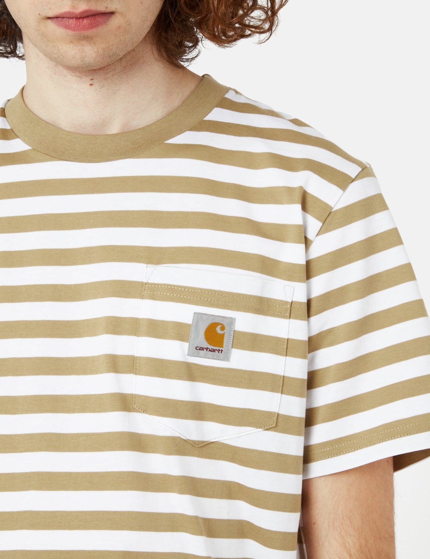 Scotty Stripe Pocket T-Shirt (Regular) - Ammonite Brown/White