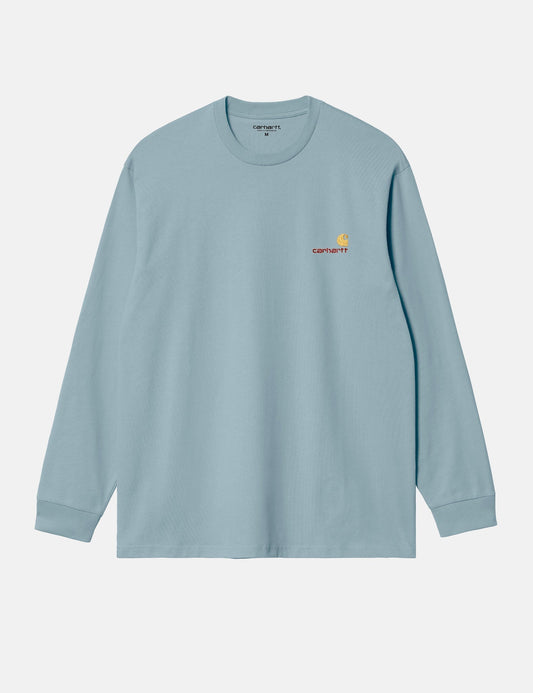 Long Sleeve American Script T-Shirt (Loose) - Frosted Blue