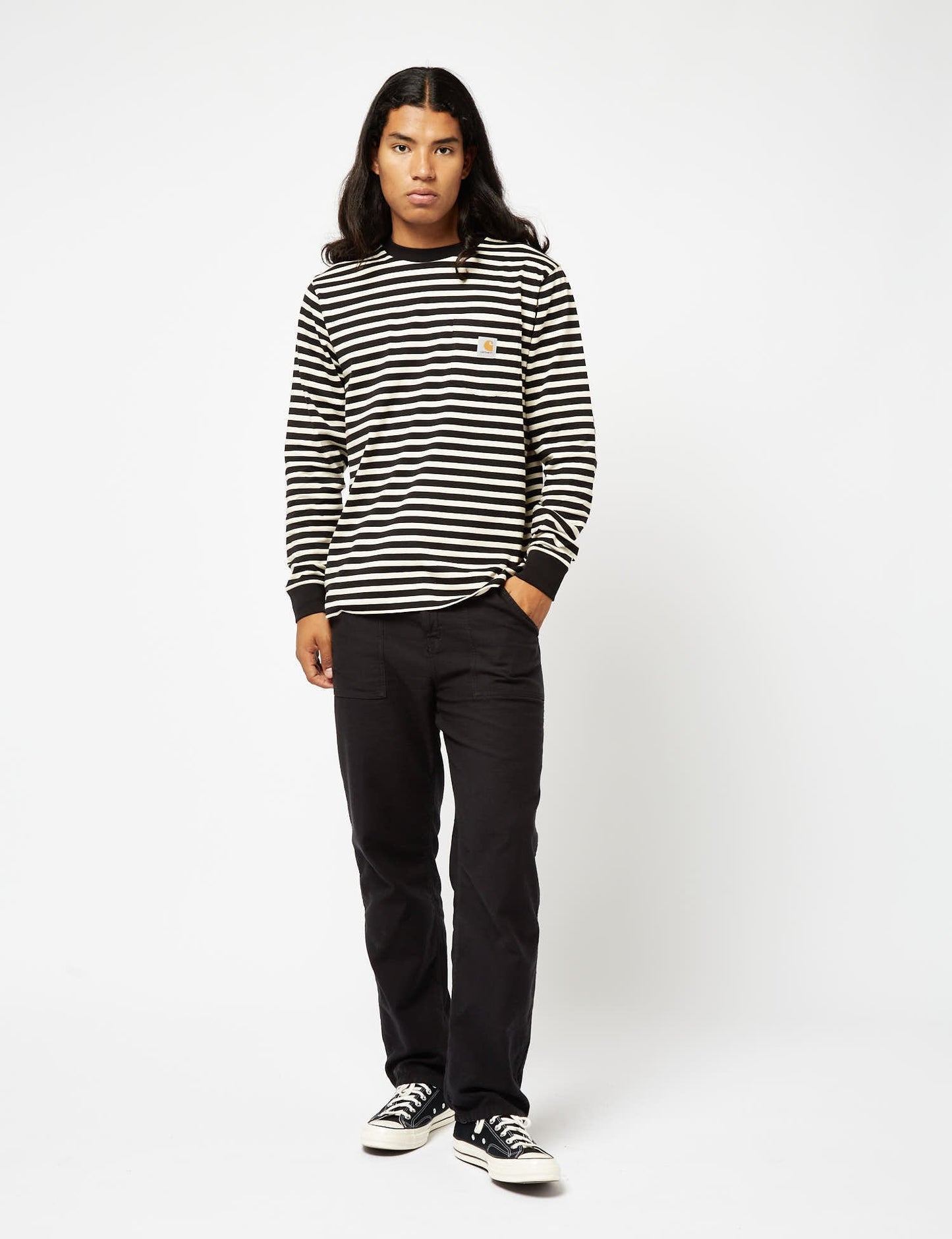 Seidler Pocket Long Sleeve T-Shirt (Seidler Stripe) - Salt Grey/Black