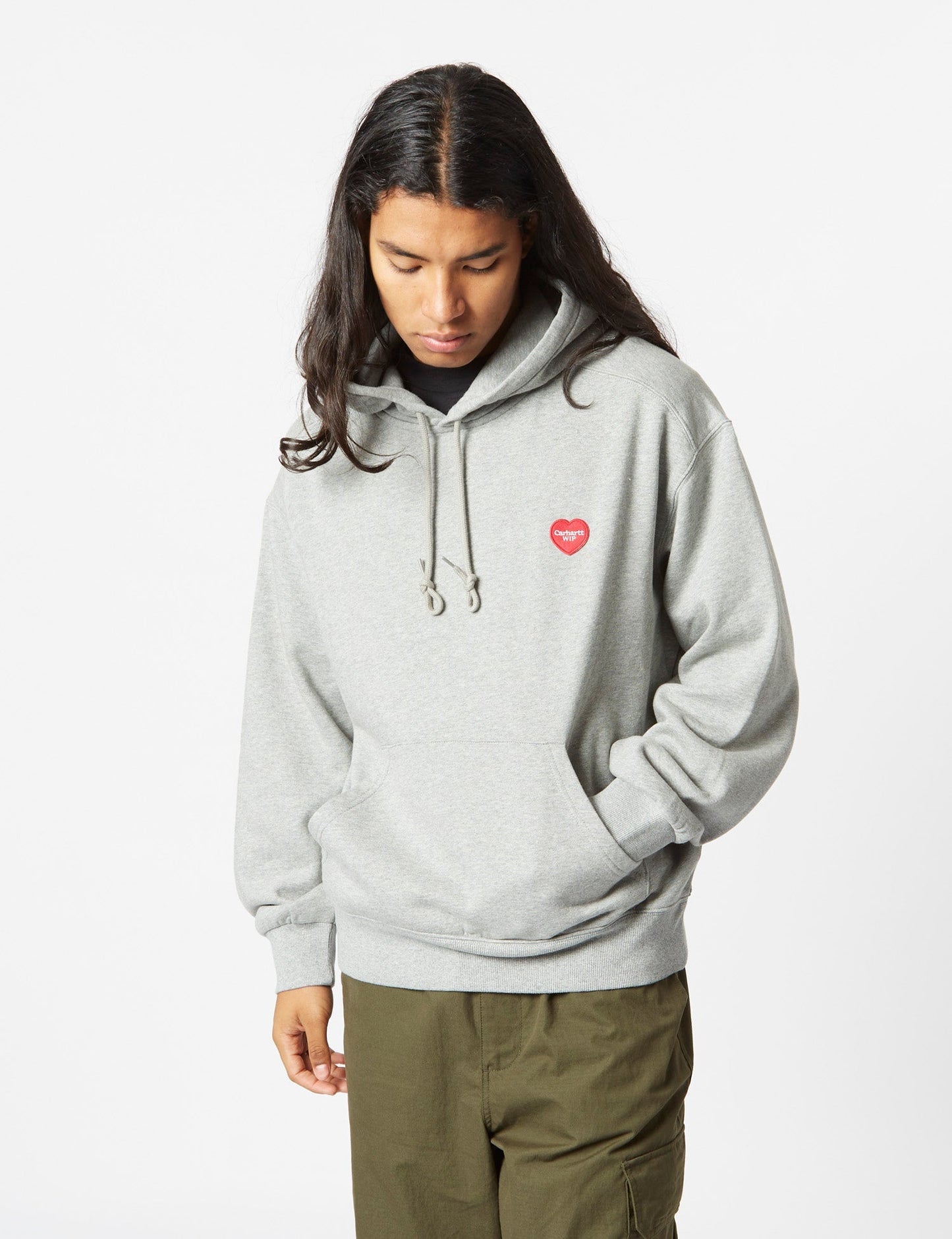 Heart Patch Hooded Sweatshirt - Ash Heather Grey